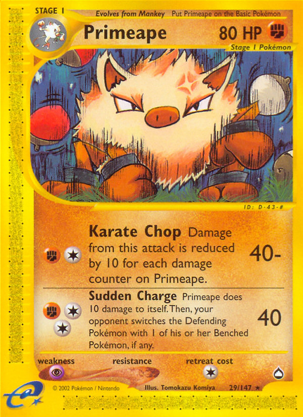 Primeape Pokémon card, Aquapolis, AQ #29