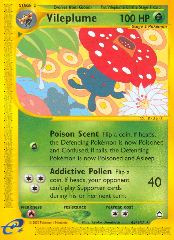 Vileplume Pokémon card, Aquapolis, AQ #43