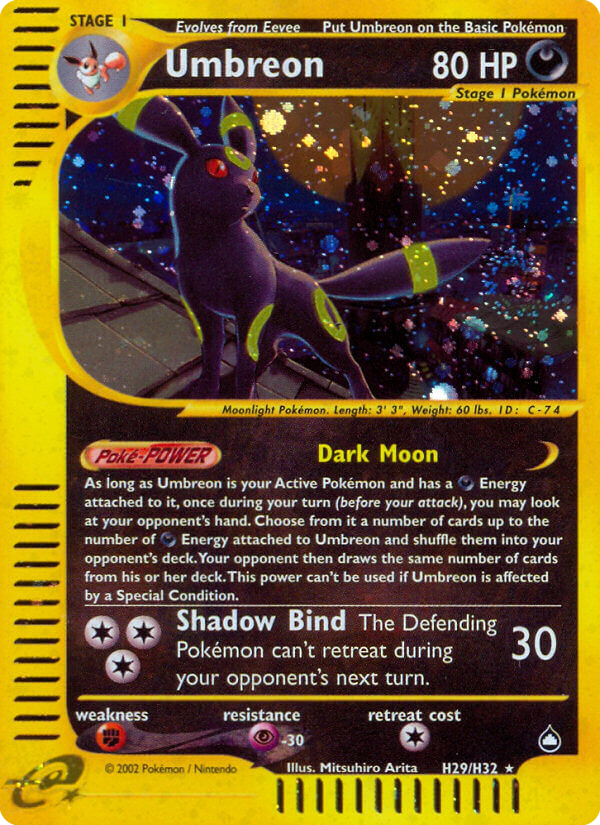 Umbreon Pokémon card, Aquapolis, AQ #H29