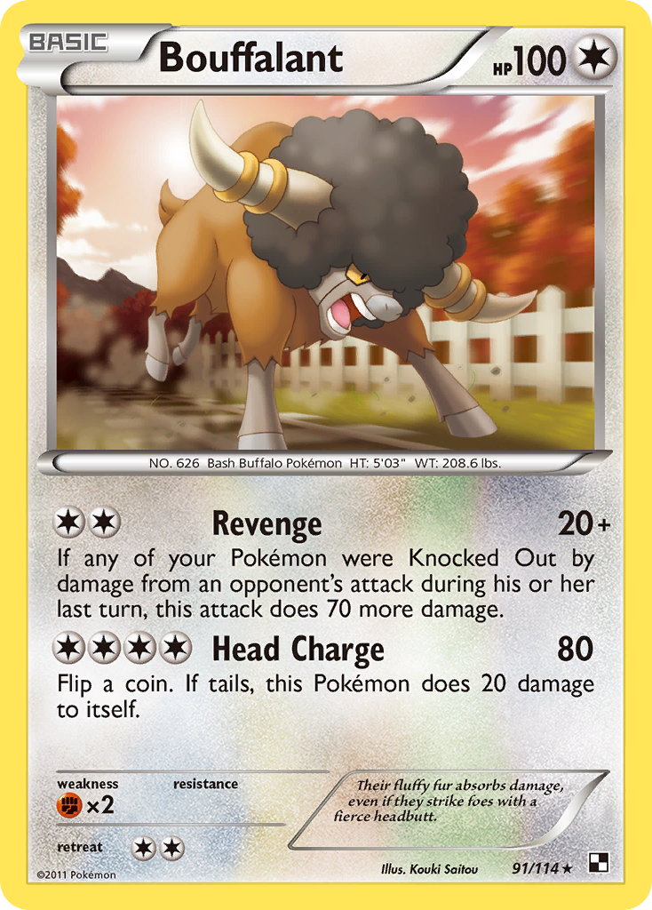 Bouffalant Pokémon card, Black & White, BLW #91