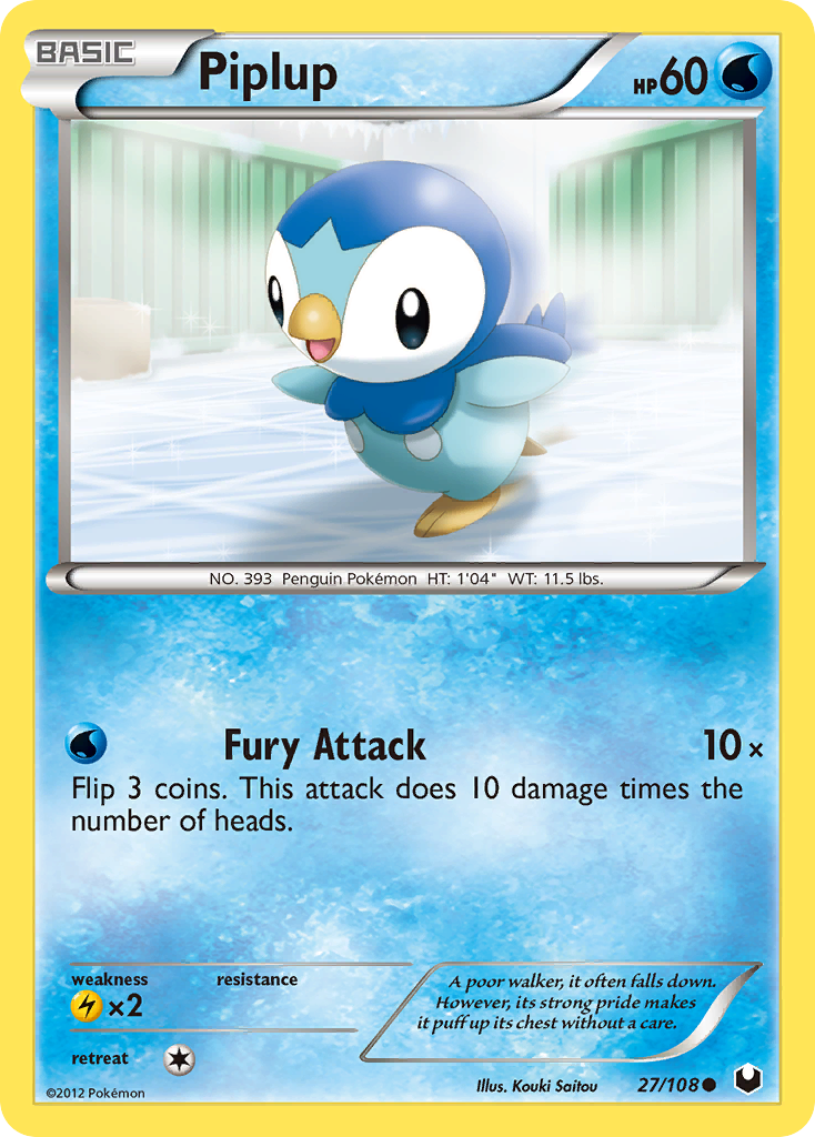 Piplup Pokémon card, Dark Explorers, DEX #27