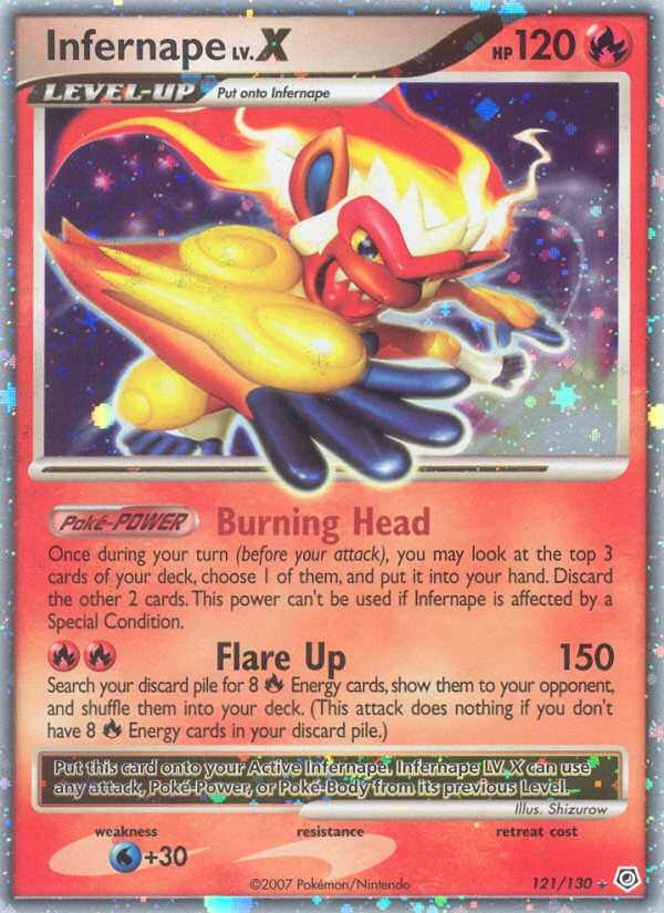 Infernape LV.X Pokémon card, Diamond & Pearl, DP #121