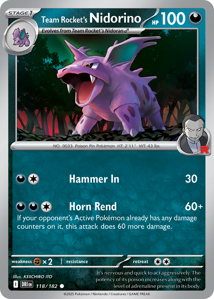 Team Rocket's Nidorino Pokémon kartı, Destined Rivals, DRI #118