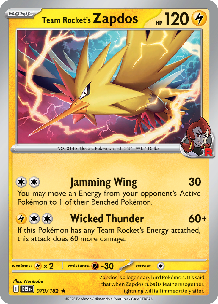 Team Rocket's Zapdos Pokémon kartı, Destined Rivals, DRI #70