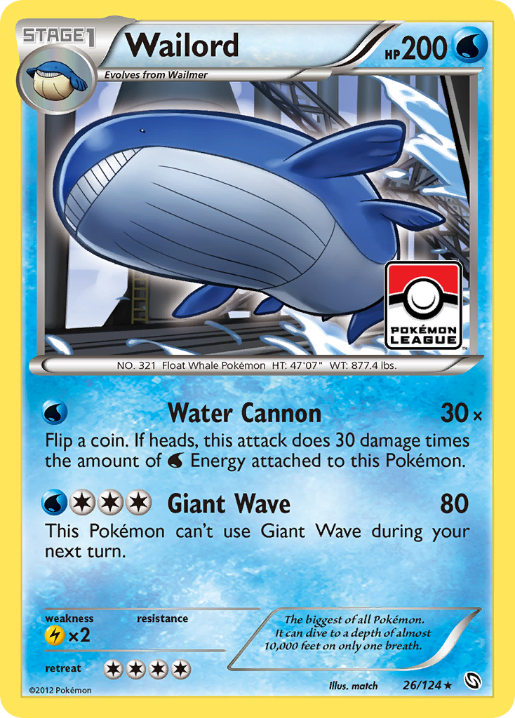 Wailord Pokémon card, Dragons Exalted, DRX #26