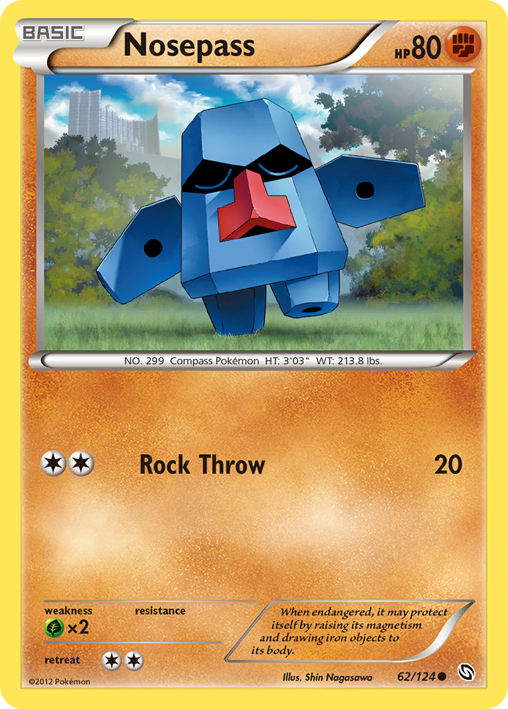Nosepass Pokémon card, Dragons Exalted, DRX #62