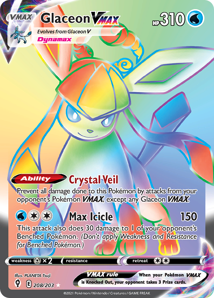 Glaceon VMAX Pokémon kartı, Evolving Skies, EVS #208