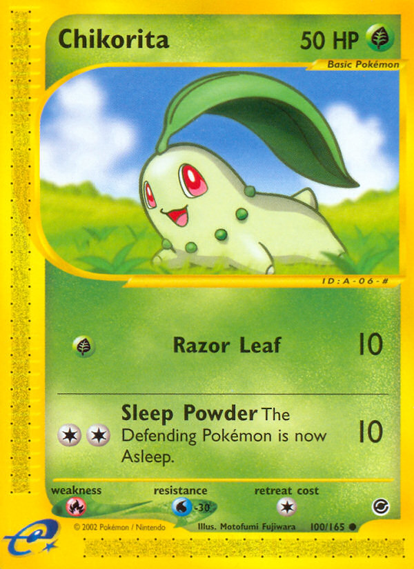 Chikorita Pokémon card, Expedition Base Set, EX #100