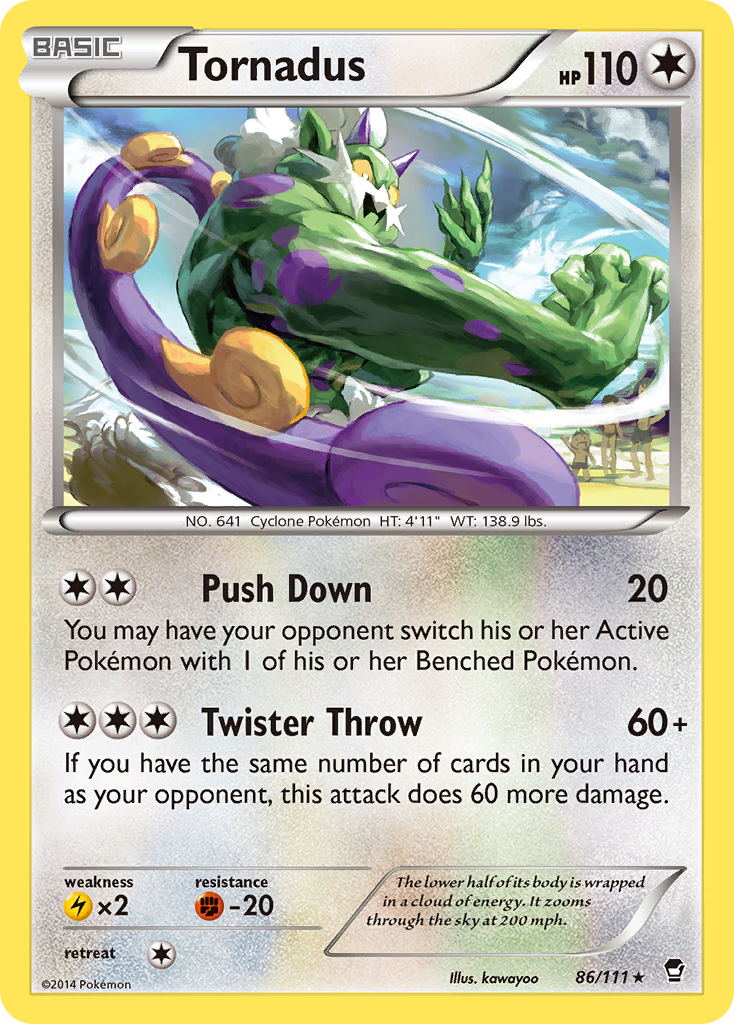 Tornadus Pokémon card, Furious Fists, FFI #86