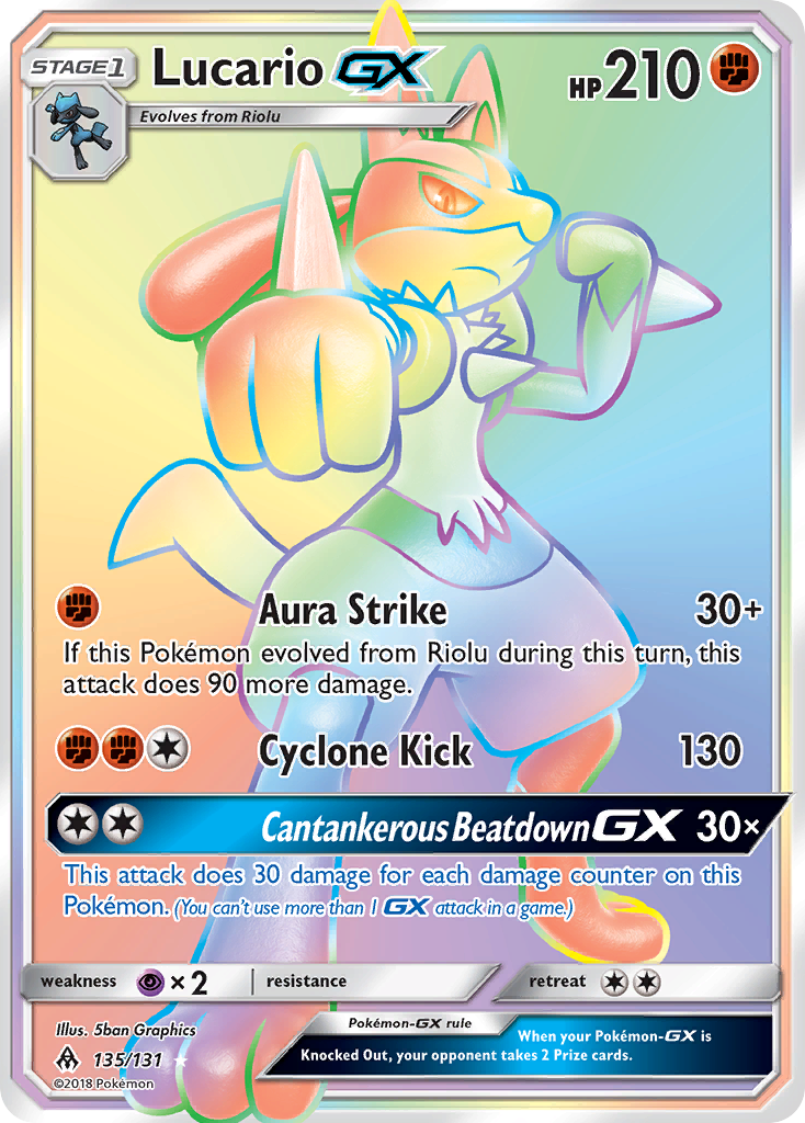 Lucario-GX Pokémon card, Forbidden Light, FLI #135