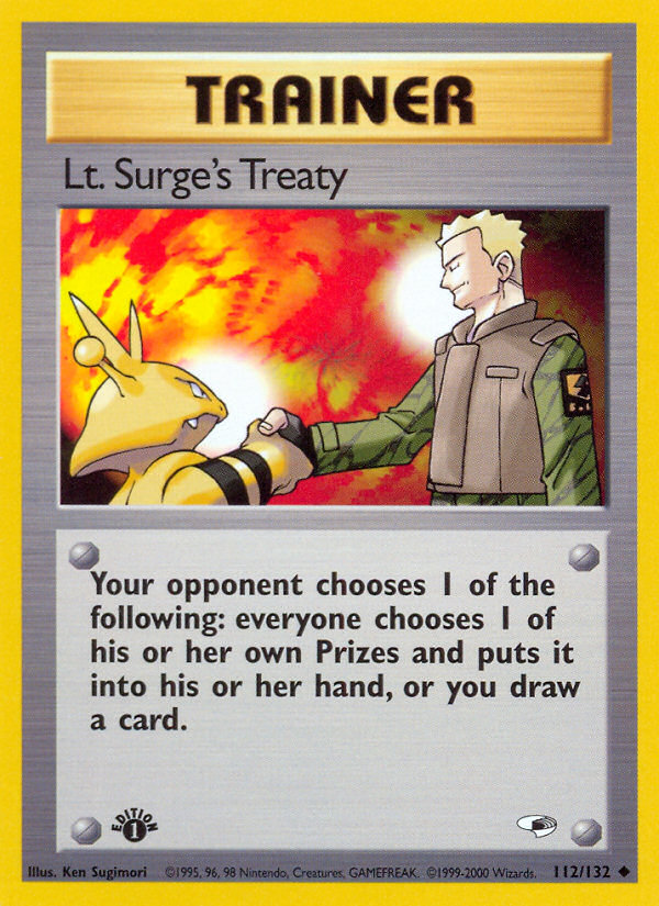 Lt. Surge's Treaty Pokémon card, Gym Heroes, G1 #112