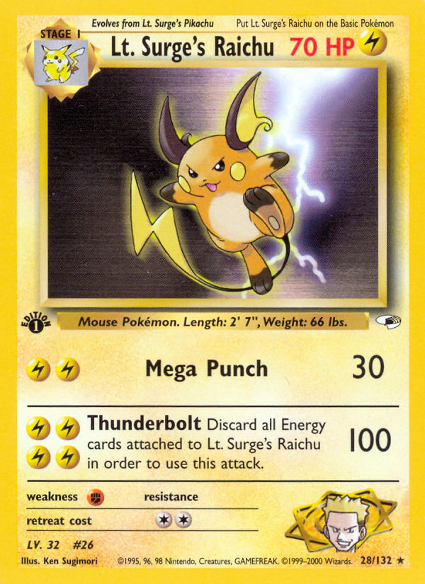 Lt. Surge's Raichu Pokémon kartı, Gym Heroes, G1 #28