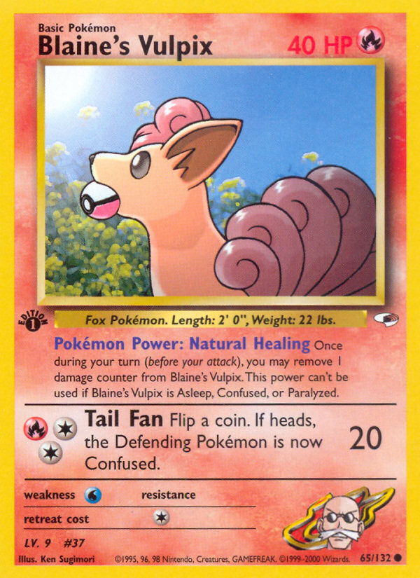 Blaine's Vulpix Pokémon card, Gym Heroes, G1 #65
