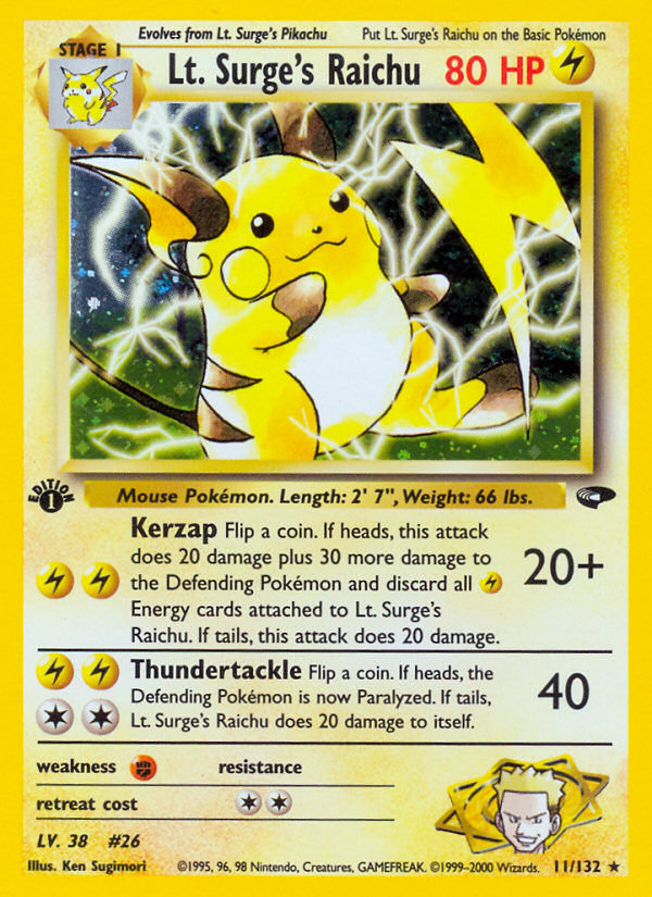 Lt. Surge's Raichu Pokémon card, Gym Challenge, G2 #11