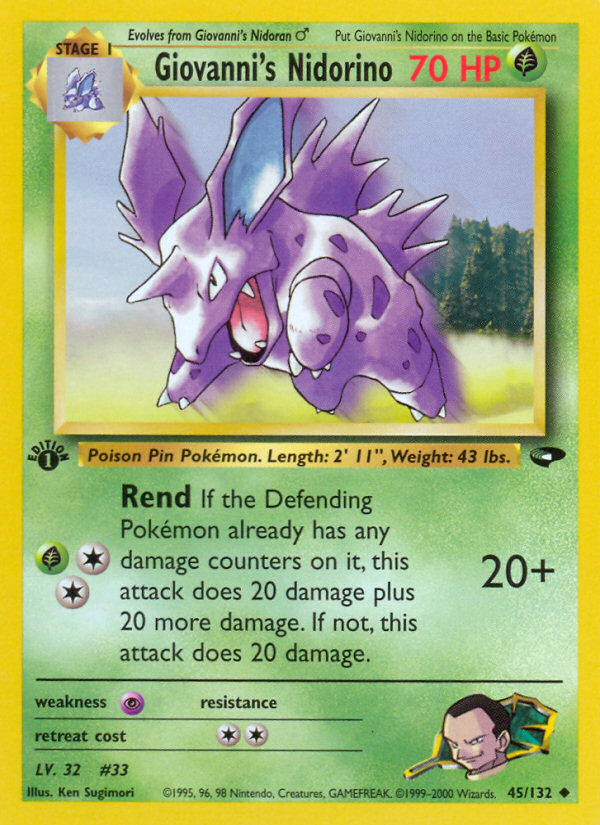 Giovanni's Nidorino Pokémon card, Gym Challenge, G2 #45