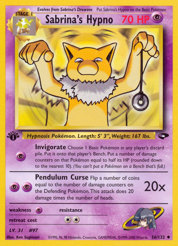 Sabrina's Hypno Pokémon card, Gym Challenge, G2 #56