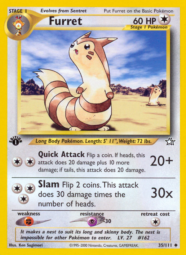 Furret Pokémon card, Neo Genesis, N1 #35