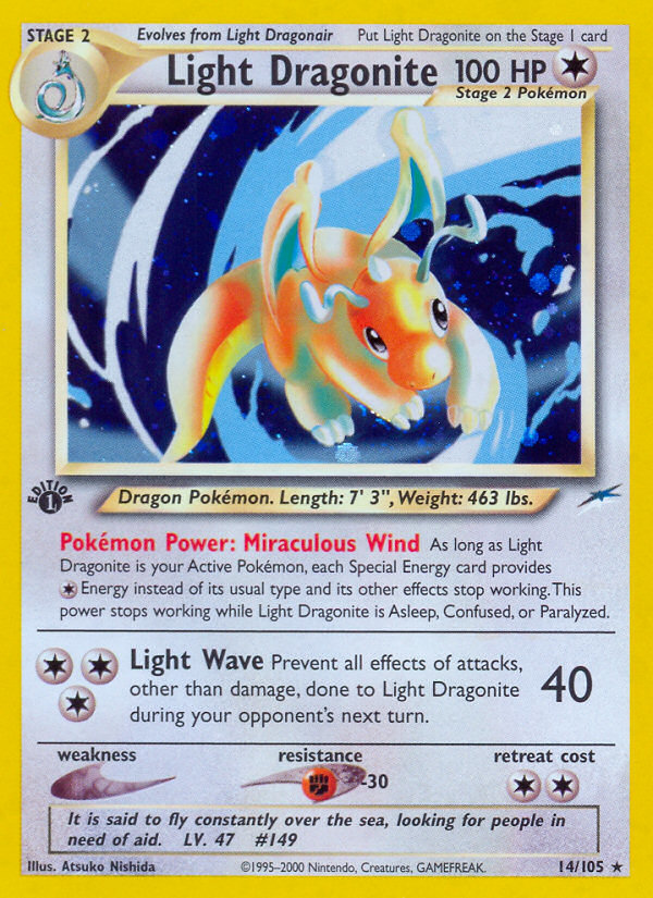 Light Dragonite Pokémon card, Neo Destiny, N4 #14