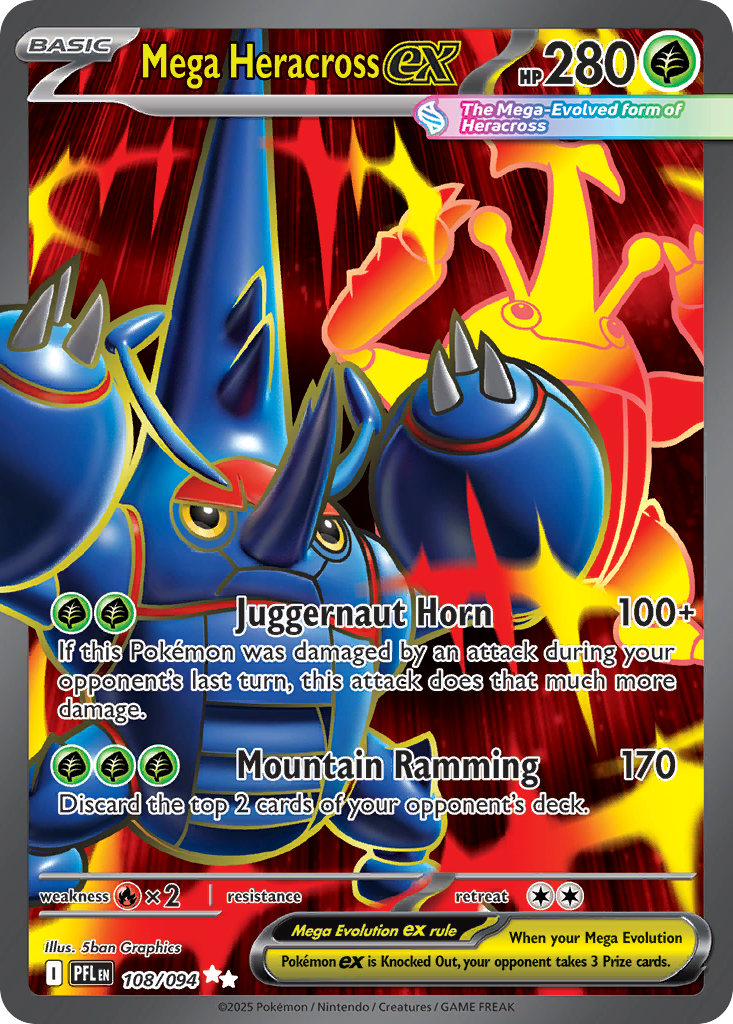 Mega Heracross ex Pokémon card, Phantasmal Flames, PFL #108