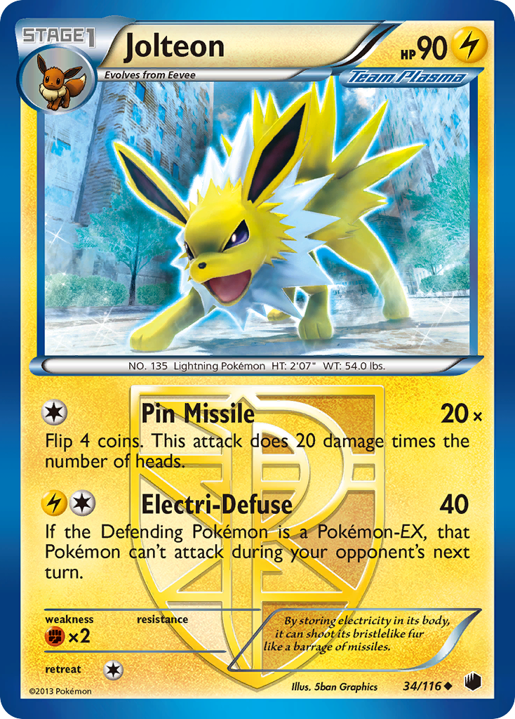 Jolteon Pokémon card, Plasma Freeze, PLF #34