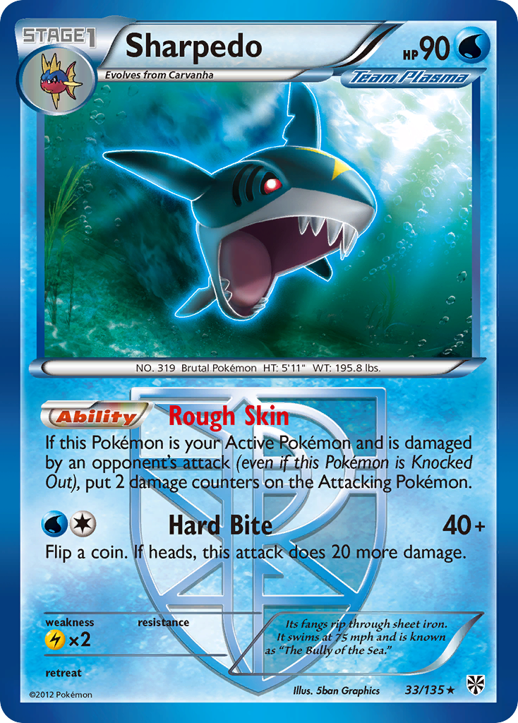 Sharpedo Pokémon card, Plasma Storm, PLS #33