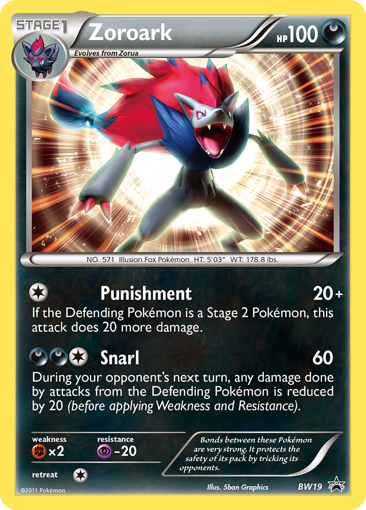 Zoroark Pokémon card, BW Black Star Promos, PR-BLW #BW19
