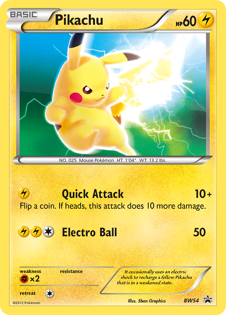 Pikachu Pokémon card, BW Black Star Promos, PR-BLW #BW54