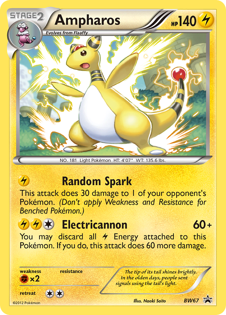 Ampharos Pokémon card, BW Black Star Promos, PR-BLW #BW67