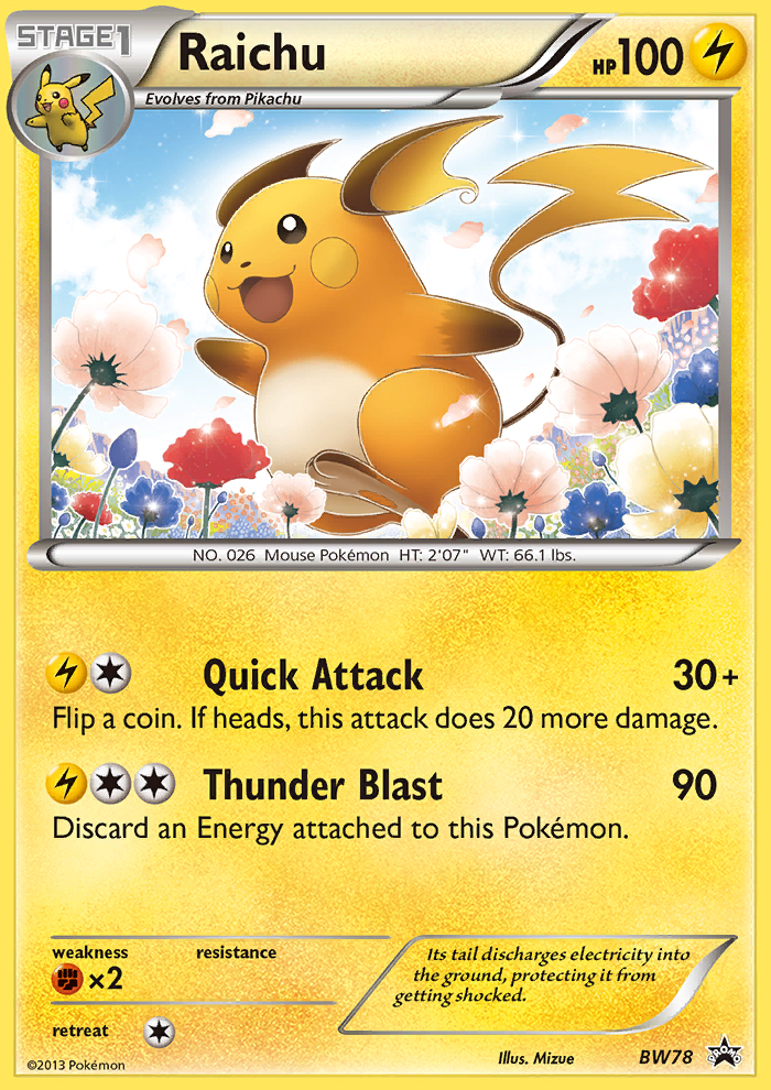 Raichu Pokémon card, BW Black Star Promos, PR-BLW #BW78