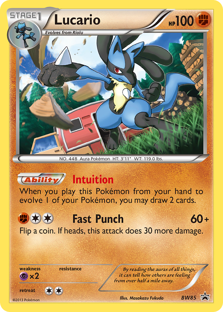 Lucario Pokémon card, BW Black Star Promos, PR-BLW #BW85