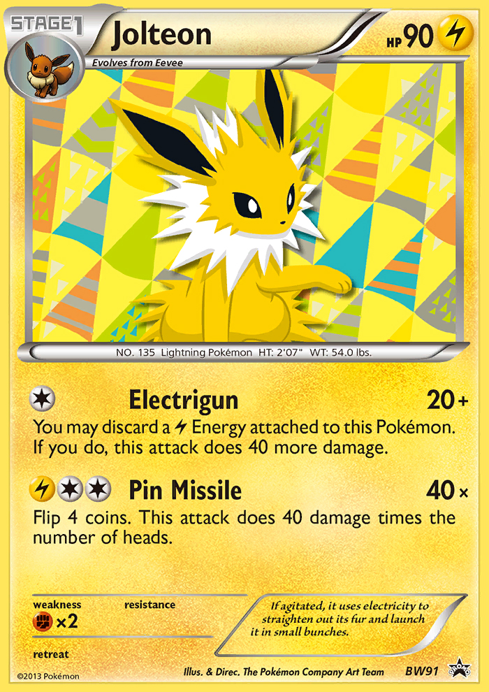 Jolteon Pokémon card, BW Black Star Promos, PR-BLW #BW91