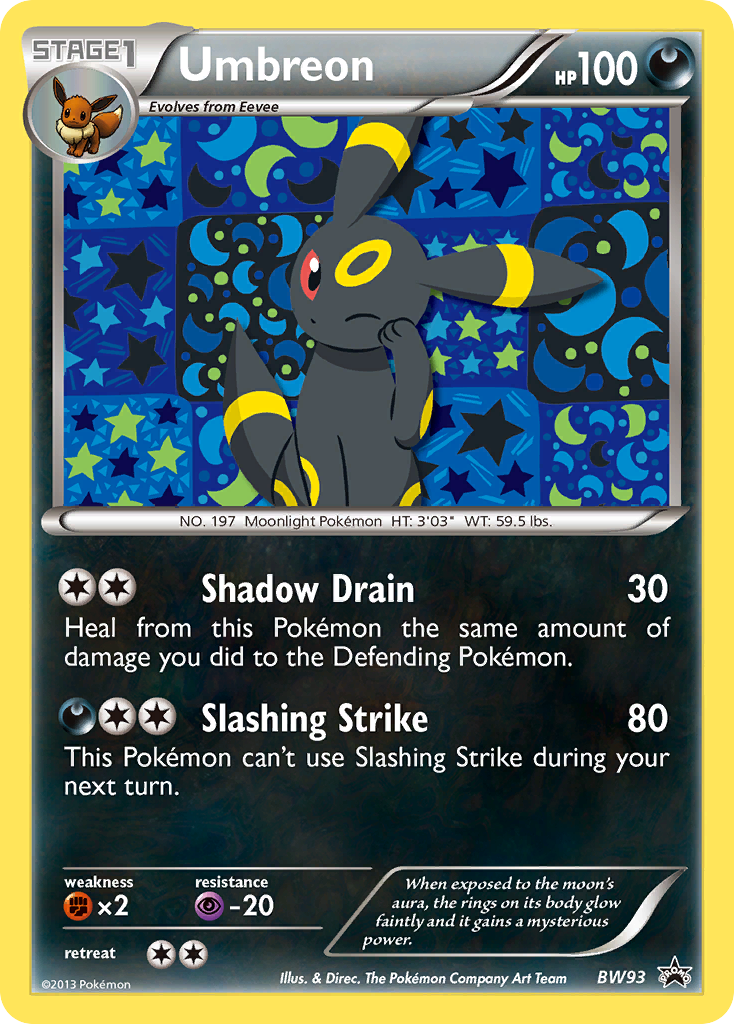 Umbreon Pokémon card, BW Black Star Promos, PR-BLW #BW93