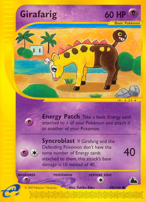 Girafarig Pokémon card, Skyridge, SK #58