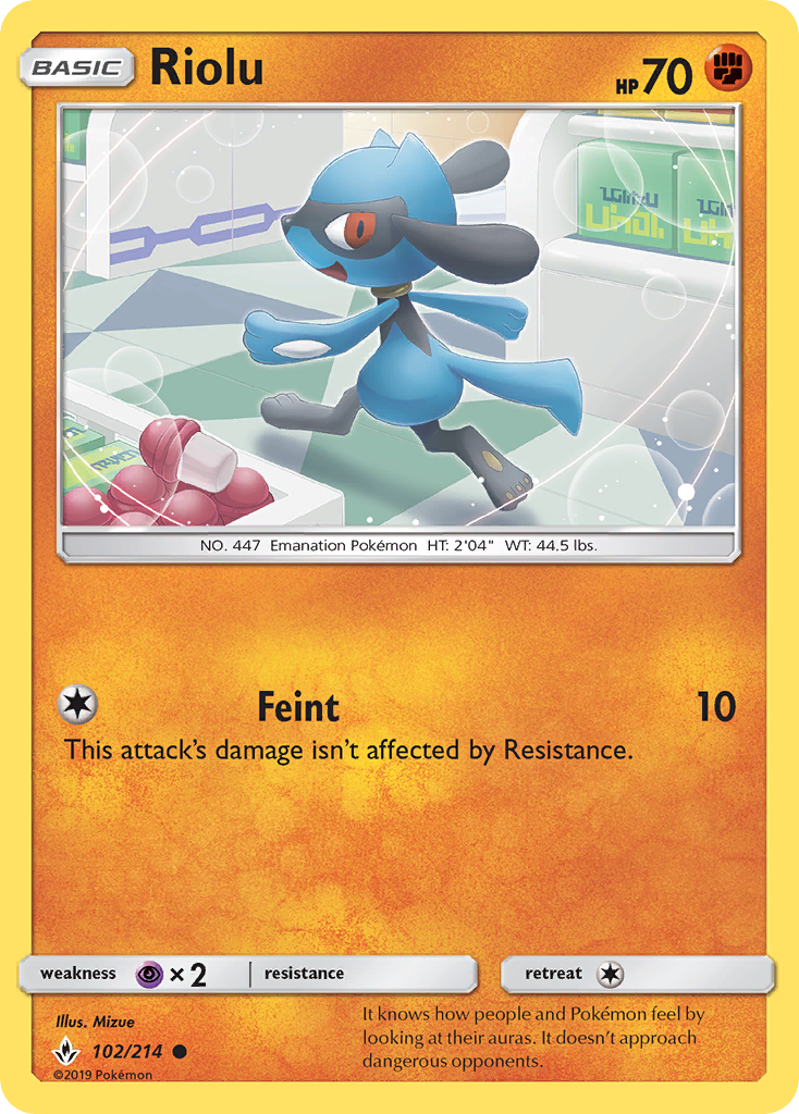 Riolu Pokémon card, Unbroken Bonds, UNB #102