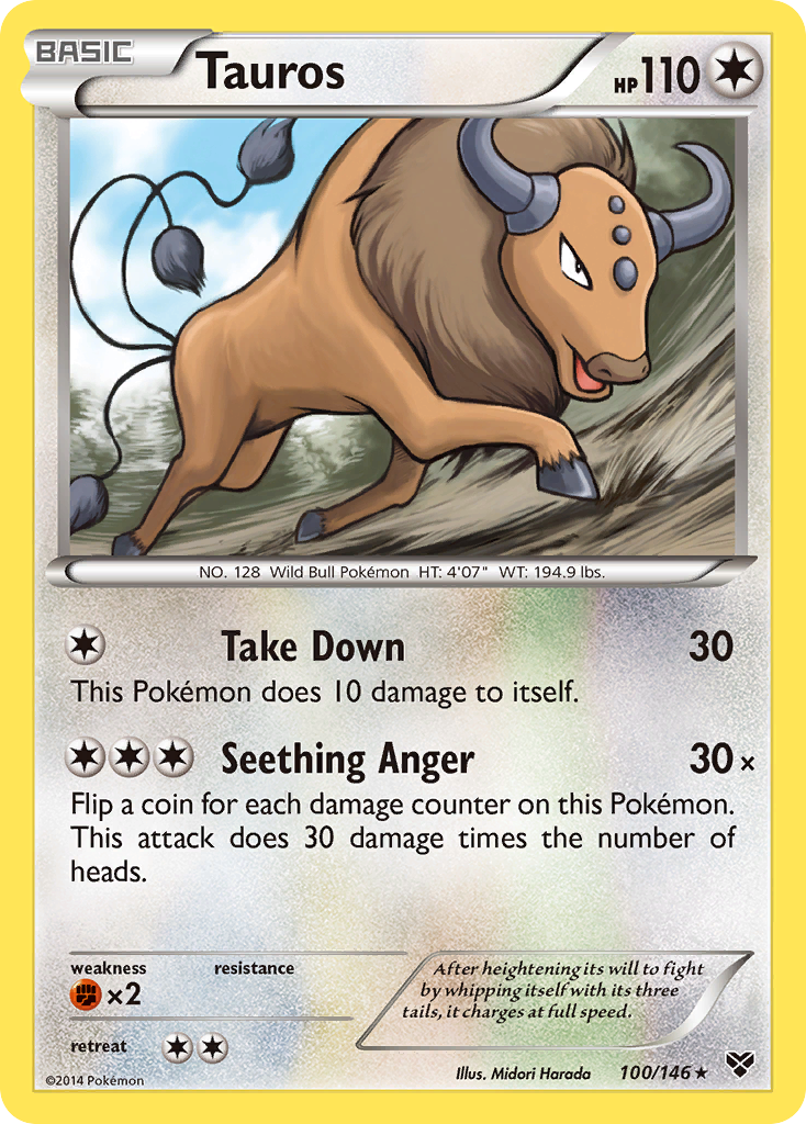 Tauros Pokémon card, XY, XY #100